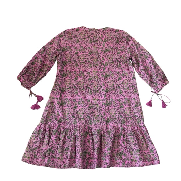 Celina Moon Pink‎ & Green Floral Print Tassels Relaxed Fit Mini Dress Medium - Picture 9 of 10